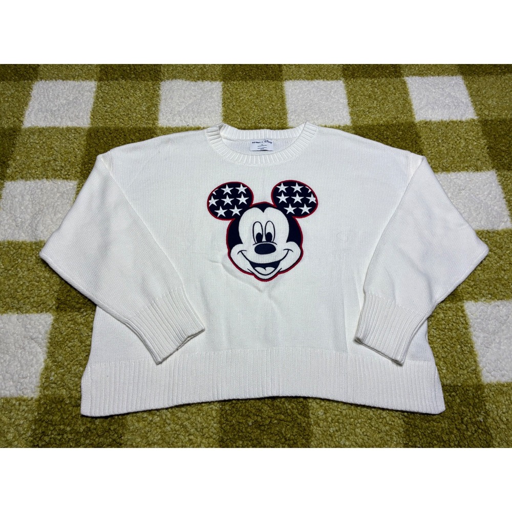 Old Navy Disney Mickey Mouse Stars Patriotic Knit Sweater White XL‎ 1186
